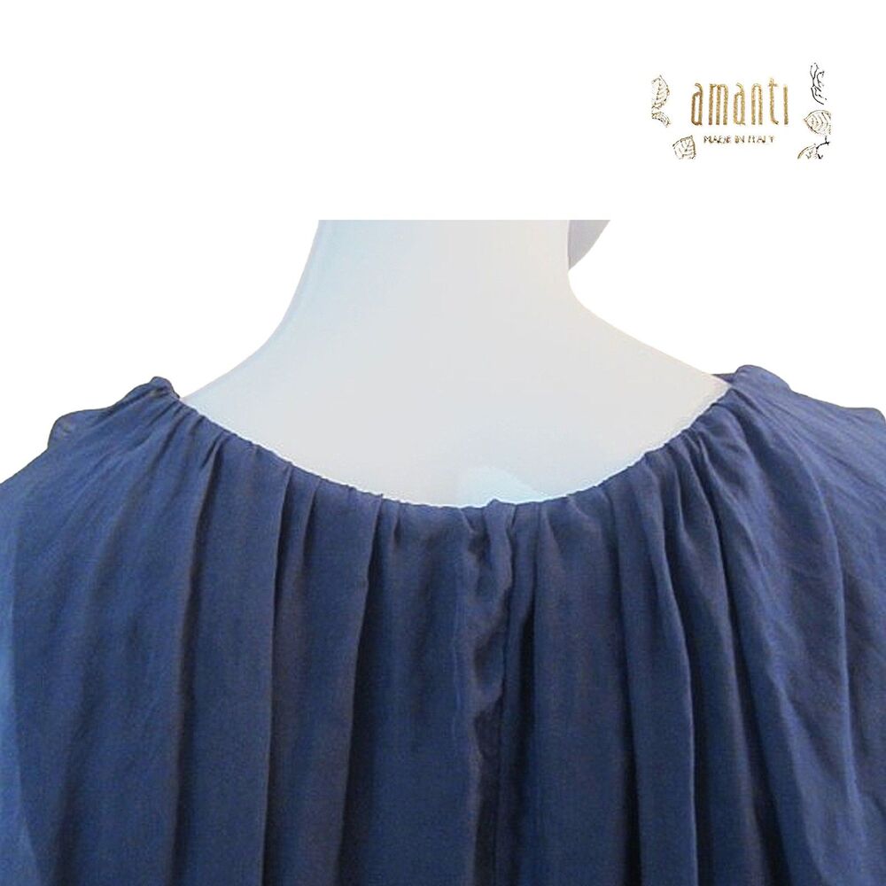 Amanti Italy NWT 100% Silk Sequin Dolman-Sleeve Navy Blouse S – Elegant Evening - Picture 11 of 12